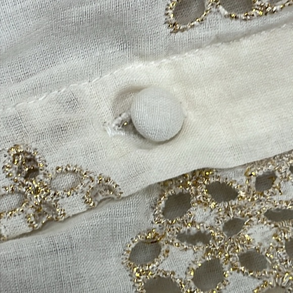 PQ SWIM ANTHRO Haven Cate Ruffle Tier Gold Eyelet Cotton Ecru Resort Mini SZ M/L - Picture 13 of 16